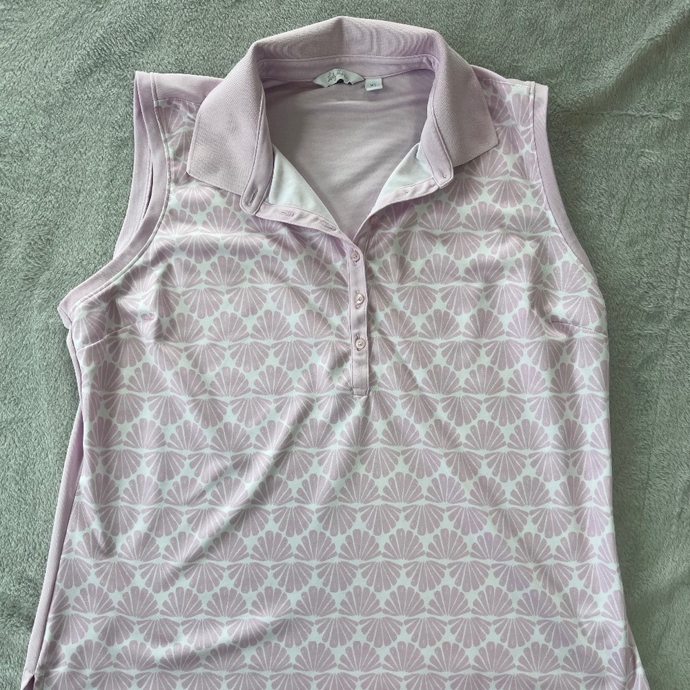 Lady Hagen Sleeveless Golf Tennis Polo Shirt Top Pink Seashells sz XL Breathable